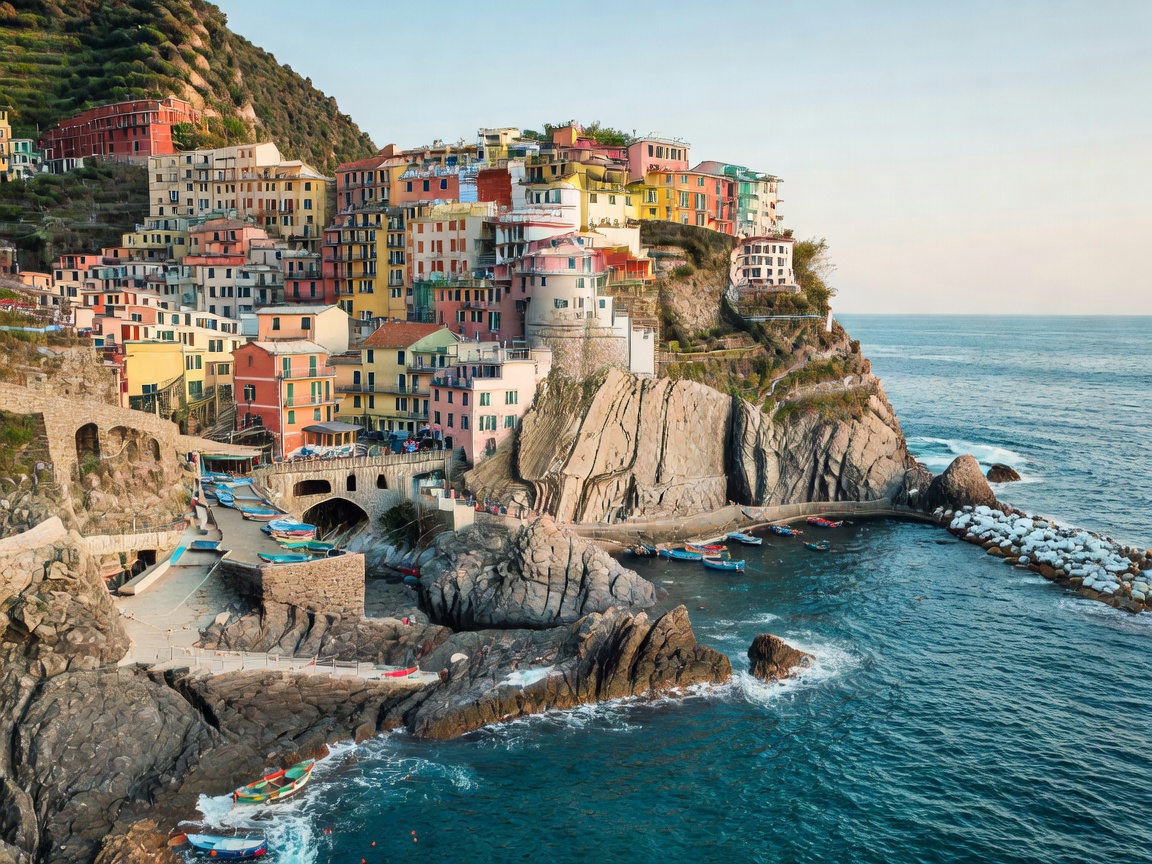 Cinque Terre Italy colorful coastal village over Mediterranean cliffs