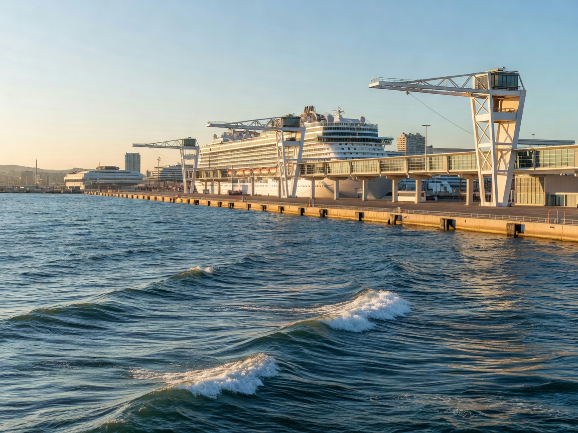 Western Mediterranean coast of Barcelona and cruise terminal backdrop